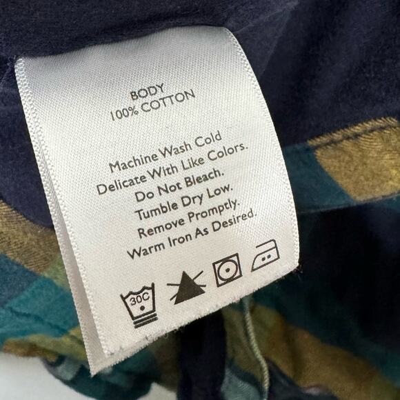 EDDIE BAUER / blue green yellow plaid hooded flannel shacket jacket hoodie / M - Picture 6 of 9